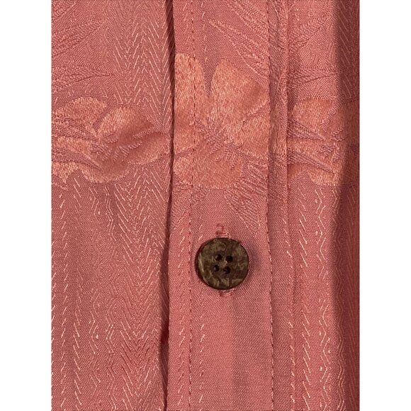 PARADISE BLUE Men Hawaiian Shirt Short Sleeve Collared Sz L Peach Pink 7-5 - Picture 6 of 6